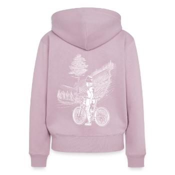 Chemise de cyclisme respectueuse de l’environnement avec un design comique. - Sweat à capuche zippé Premium bio Femme - rose poudré - Dos - Julia (174cm)