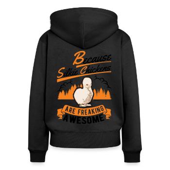 Parce que les poulets Silkie sont géniaux - Sweat à capuche zippé Premium bio Femme - noir - Dos - Julia (174cm)