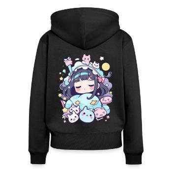 Pyjamas d’anime au design pastel pour les amoureux du Japon - Sweat à capuche zippé Premium bio Femme - noir - Dos - Julia (174cm)