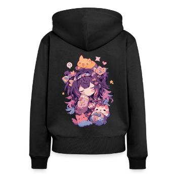 Cute Kawaii Girl Design parfait pour les fans d’anime - Sweat à capuche zippé Premium bio Femme - noir - Dos - Julia (174cm)