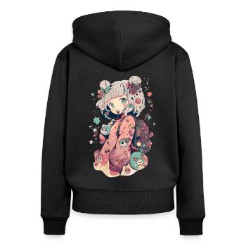 Anime Fille Pastel kawaii pour les monstres de manga - Sweat à capuche zippé Premium bio Femme - noir - Dos - Julia (174cm)