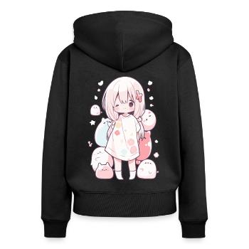 Pyjamas Anime Kawaii Motif Pyjamas pour Otakus - Sweat à capuche zippé Premium bio Femme - noir - Dos - Julia (174cm)