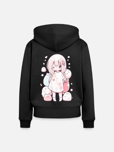 Anime Schlafanzug Kawaii Motiv Pyjama für Otakus - Premium økologisk hoodie med lynlås til kvinder - sort