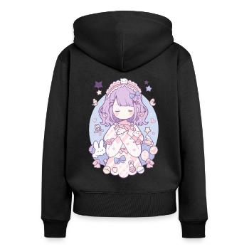 Mignon Kawaii Anime Otaku Girl Design Pastel - Sweat à capuche zippé Premium bio Femme - noir - Dos - Julia (174cm)