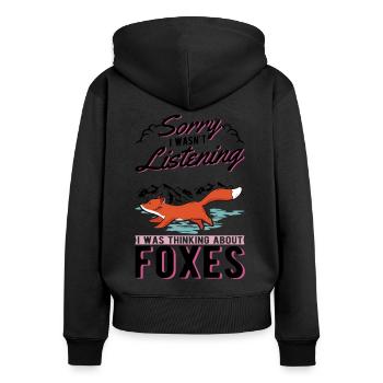 Fox Cadeau Renard roux - Sweat à capuche zippé Premium bio Femme - noir - Dos - Julia (174cm)
