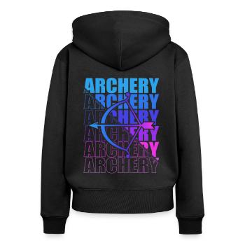 Bogensport Bogenschütze Bogenschießen Pfeil Bogen - Frauen Premium Bio Zip Hoodie - Schwarz - Hinten - Julia (174cm)