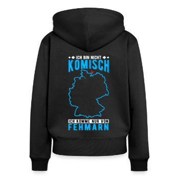 Fehmarn Souvenir - Frauen Premium Bio Zip Hoodie - Schwarz - Hinten - Julia (174cm)