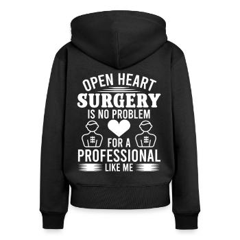 Chirurgien cardiaque Chirurgie cardiaque Pas de problème Chirurgie cardiaque - Sweat à capuche zippé Premium bio Femme - noir - Dos - Julia (174cm)