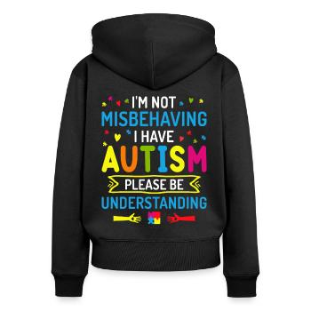 I'm not misbehhaving i have autism - Frauen Premium Bio Zip Hoodie - Schwarz - Hinten - Julia (174cm)