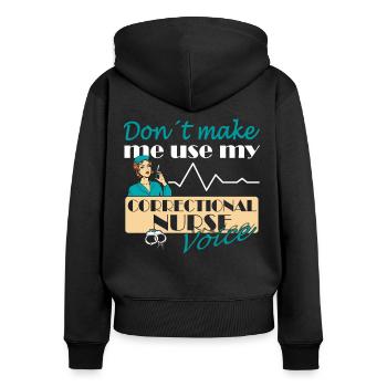 Prisons RN Correctional Nurse - Women's Premium Organic Zip Hoodie - black - Back - Julia (174cm)