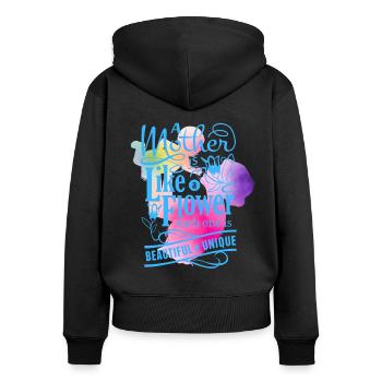 MÈRE BELLE & UNIQUE - Sweat à capuche zippé Premium bio Femme - noir - Dos - Julia (174cm)