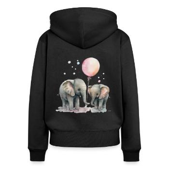 Süße Elefanten mit Luftballon Große Schwester - Frauen Premium Bio Zip Hoodie - Schwarz - Hinten - Julia (174cm)