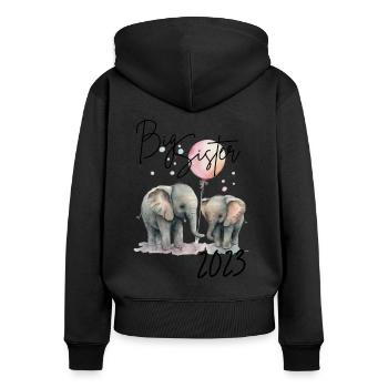 Big Sister 2023 Süße Elefanten mit Luftballon - Frauen Premium Bio Zip Hoodie - Schwarz - Hinten - Julia (174cm)