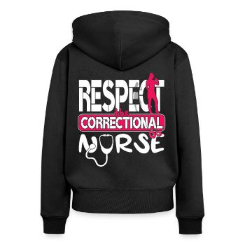 Infirmières et infirmiers correctionnels en milieu carcéral - Sweat à capuche zippé Premium bio Femme - noir - Dos - Julia (174cm)