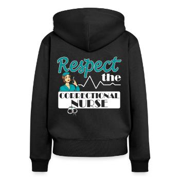 Prisons RN Correctional Nurse - Women's Premium Organic Zip Hoodie - black - Back - Julia (174cm)