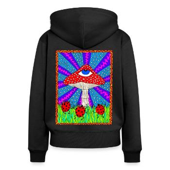 Hippie Magic Toadstool Retro Psychedelic - Women's Premium Organic Zip Hoodie - black - Back - Julia (174cm)
