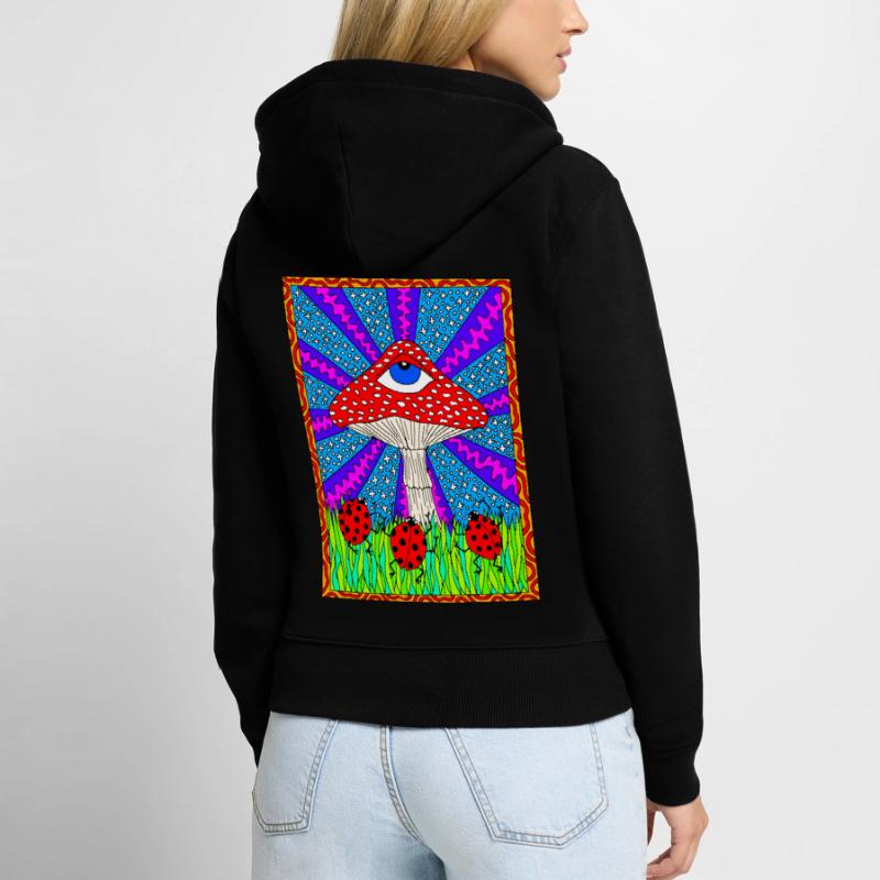 Hippie Magic Toadstool Rétro Psychédélique Sweat à capuche zippé Premium bio Femme