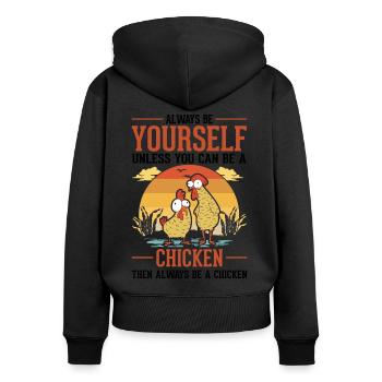 Poulets Élevage de poulets Éleveur de poulets - Sweat à capuche zippé Premium bio Femme - noir - Dos - Julia (174cm)