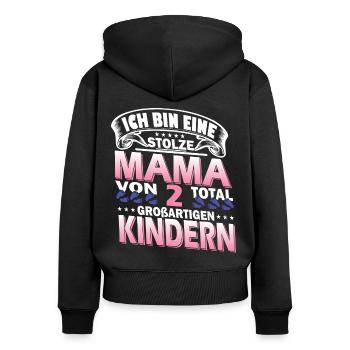 Mama 2 Kinder - Frauen Premium Bio Zip Hoodie - Schwarz - Hinten - Julia (174cm)