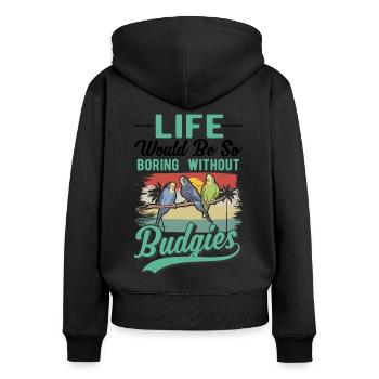 Budgie Gift Welli cockatiel - Women's Premium Organic Zip Hoodie - black - Back - Julia (174cm)