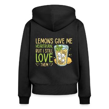 Zitrone Frucht Limonade Zitrusfrüchte - Frauen Premium Bio Zip Hoodie - Schwarz - Hinten - Julia (174cm)