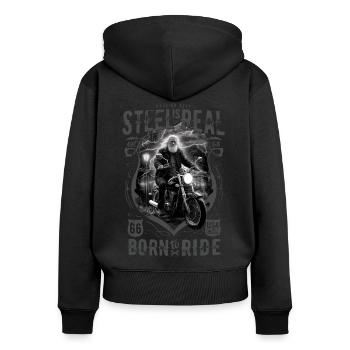 Vieux motard motard cool - Sweat à capuche zippé Premium bio Femme - noir - Dos - Julia (174cm)