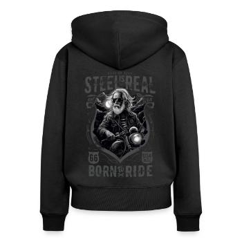Vieux motard motard cool - Sweat à capuche zippé Premium bio Femme - noir - Dos - Julia (174cm)