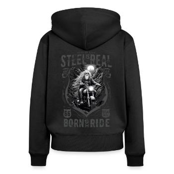 Vieux motard motard cool - Sweat à capuche zippé Premium bio Femme - noir - Dos - Julia (174cm)