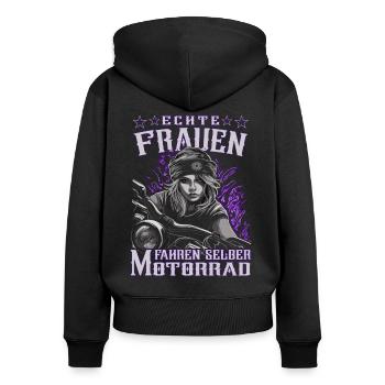Motorradfahrerin - Bikerin / Motrorradfahrer - Frauen Premium Bio Zip Hoodie - Schwarz - Hinten - Julia (174cm)