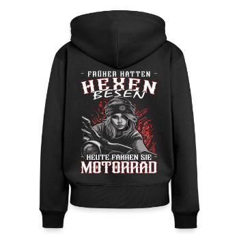 Motorradfahrerin - Bikerin / Bikerfrauen - Frauen Premium Bio Zip Hoodie - Schwarz - Hinten - Julia (174cm)