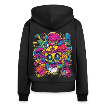 krankes durchgedrehtes buntes Party Design - Frauen Premium Bio Zip Hoodie - Schwarz - Hinten - Julia (174cm)