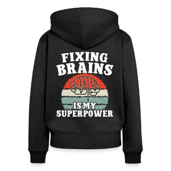 Brain Surgeon Fixing Brains Superpower Surgery - Women's Premium Organic Zip Hoodie - black - Back - Julia (174cm)
