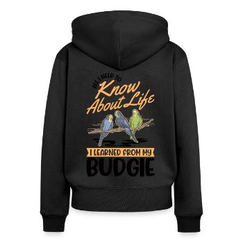 Perruche Welli - Sweat à capuche zippé Premium bio Femme - noir - Dos - Julia (174cm)
