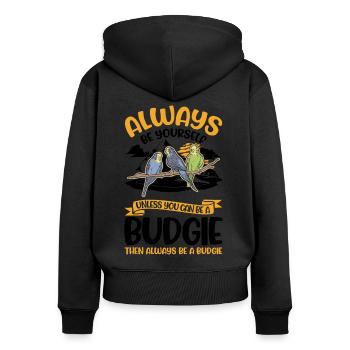 Toujours être toi-même Perruche perruche - Sweat à capuche zippé Premium bio Femme - noir - Dos - Julia (174cm)