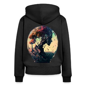 Natur Spirituell Baum Abstrakt Geistreich Design - Frauen Premium Bio Zip Hoodie - Schwarz - Hinten - Julia (174cm)