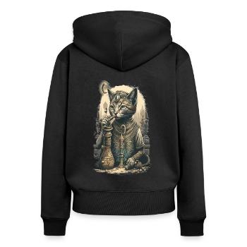 Egypt Cat Smoke with hookah Amazing Design - Women's Premium Organic Zip Hoodie - black - Back - Julia (174cm)