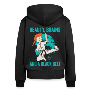 Keep exercising until the belt turns black - Women's Premium Organic Zip Hoodie - black - Back - Julia (174cm)