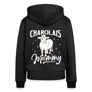 Charolais Mommy - Charolais Rind - Frauen Premium Bio Zip Hoodie - Schwarz - Hinten - Julia (174cm)