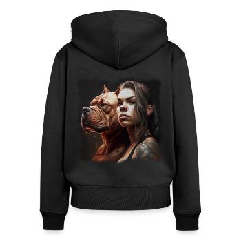 Jeune femme avec chien (American Bulldog) - Sweat à capuche zippé Premium bio Femme - noir - Dos - Julia (174cm)