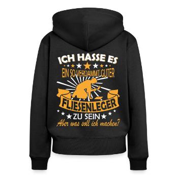 Fliesenleger gutaussehen Lustig Spruch - Frauen Premium Bio Zip Hoodie - Schwarz - Hinten - Julia (174cm)