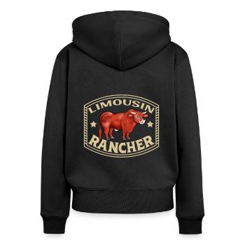 Bœuf Limousin - Éleveur Limousin - Sweat à capuche zippé Premium bio Femme - noir - Dos - Julia (174cm)