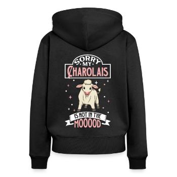 Not in the mood - Charolais - Frauen Premium Bio Zip Hoodie - Schwarz - Hinten - Julia (174cm)