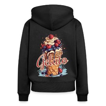 Gelato Eis Eiscreme Eisdiele - Frauen Premium Bio Zip Hoodie - Schwarz - Hinten - Julia (174cm)