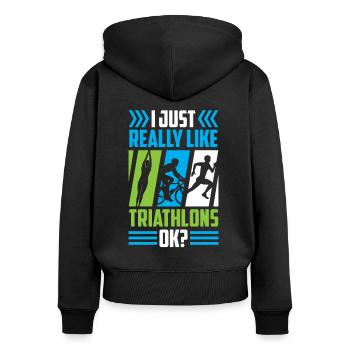 J’aime vraiment les triathlons, les sports de triathlon - Sweat à capuche zippé Premium bio Femme - noir - Dos - Julia (174cm)