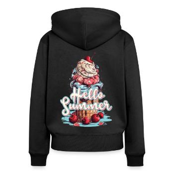 Hello Summer Eis Eiscreme Eisdiele - Frauen Premium Bio Zip Hoodie - Schwarz - Hinten - Julia (174cm)