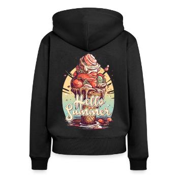 Hello Summer Eis Eiscreme Eisdiele - Frauen Premium Bio Zip Hoodie - Schwarz - Hinten - Julia (174cm)
