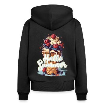 Hello Summer Eis Eiscreme Eisdiele - Frauen Premium Bio Zip Hoodie - Schwarz - Hinten - Julia (174cm)