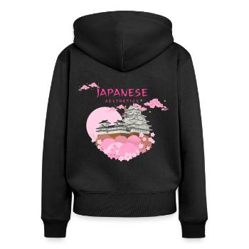 Esthétique japonaise Japon coeur Maison japonaise - Sweat à capuche zippé Premium bio Femme - noir - Dos - Julia (174cm)