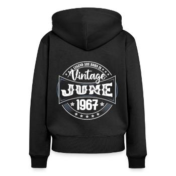1967 Juin. Cadeau d'anniversaire juin 1967. june - Sweat à capuche zippé Premium bio Femme - noir - Dos - Julia (174cm)