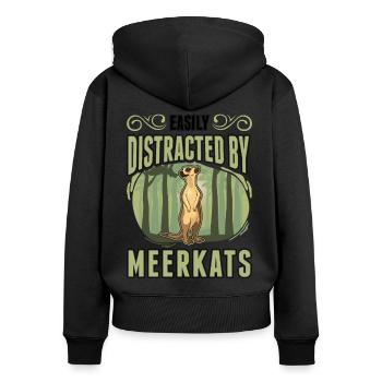 Easily distracted by Meerkat - Frauen Premium Bio Zip Hoodie - Schwarz - Hinten - Julia (174cm)